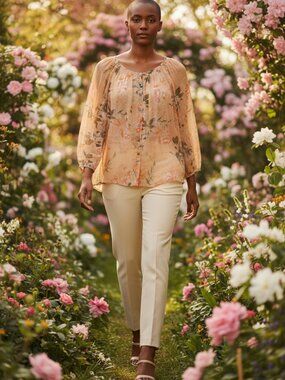 Sundance Womens Silk Floral Sheer Blouse Top Size Large Orange Boho Peasant